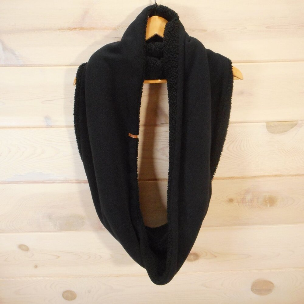 Eddie Bauer Fleece Cowl Loop Scarf Black Plush Cozy Warm